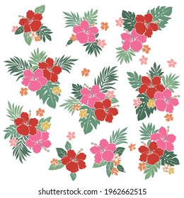 Colección de materiales de ilustración de vectores de flores tropicales,