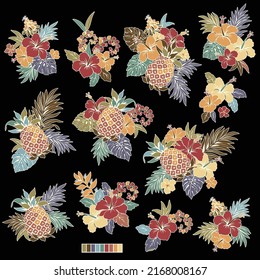 Colección de materiales de ilustración de vectores de flores tropicales,