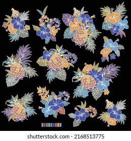 Tropical flower vector illustration material collection,
