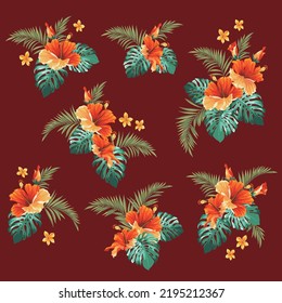Tropical flower vector illustration material collection,