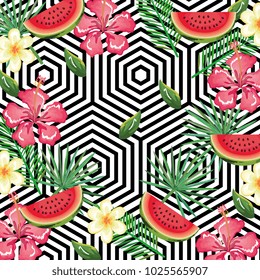 tropical flower and watermelon with abstract background desktop computer isolated icon