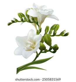 Tropical flower. White freesia. Buds. Beautiful floral background. Isolated.