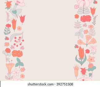 Tropical flowers background concept. Vector illustration. Seamless floral border. Greeting card template. Mail, postcard template