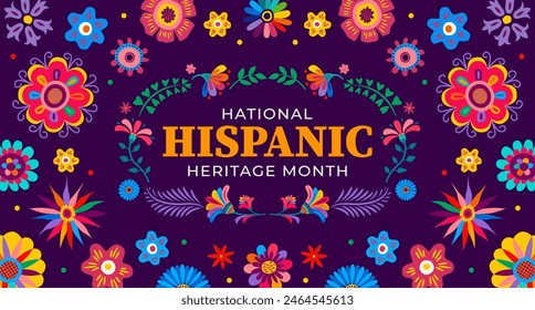 Tropical flowers background for national Hispanic heritage month, vector banner with floral pattern ornament. Latin Americans Hispanic heritage month holiday or festival of tradition and ethnic art