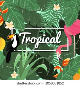 Tropical Flowers Background. Summer Design. Vector. 