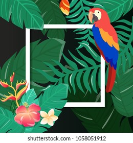 Tropical Flowers Background. Summer Design. Vector. 