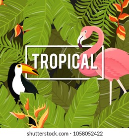 Tropical Flowers Background. Summer Design. Vector. 