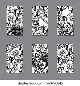 Tropical Flowers Background. Vector Cards, Notes and Banners with Exotic Flowers and Leaf.