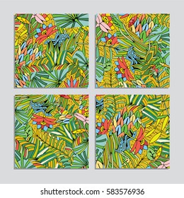 Tropical Flowers Background. Vector Cards and Banners with Exotic Flowers and Leaf.