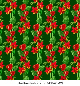 Tropical flowers and bamboo seamless pattern