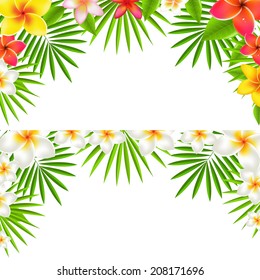 Tropical Flowers Border Set, With Gradient Mesh, Vector Illustration