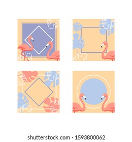 Tropical Flowers and Flamingo Banner, Graphic Background, Flyer or Card.