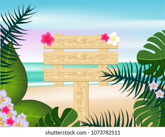 Tropical flowers frame wooden