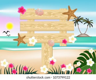 Tropical flowers frame wooden