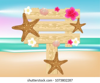 Tropical flowers frame wooden