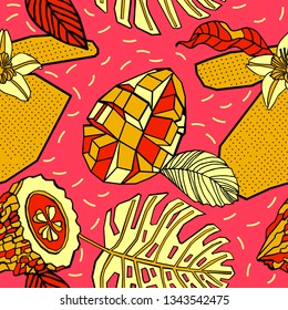 Tropical flowers and fruits. Exotic pattern design.
