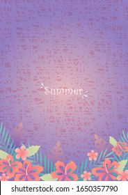 Tropical flowers garden on purple background for decoration on summer holiday festival.