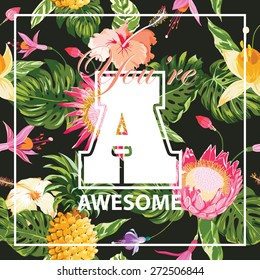 Tropical Flowers Graphic Design - for t-shirt, fashion, prints - in vector