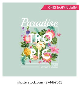 Tropical Flowers Graphic Design - for t-shirt, fashion, prints - in vector