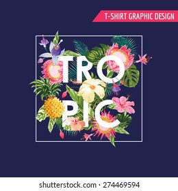 Tropical Flowers Graphic Design - for t-shirt, fashion, prints - in vector