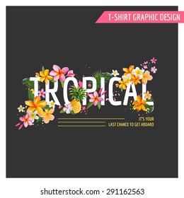 Tropical Flowers Graphic Design - for t-shirt, fashion, prints - in vector