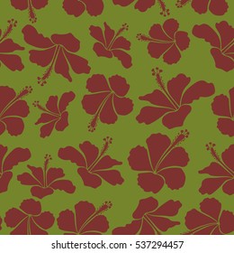 Tropical flowers in green and brown colors. Hibiscus vector.