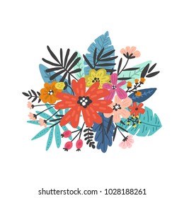 Tropical flowers illustration made in vector. Postcard, invitation and t-shirt design.