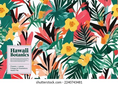 Tropical flowers, jungle leaves. Beautiful vector floral pattern background.