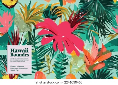 Tropical flowers, jungle leaves. Beautiful vector floral pattern background.