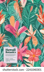 Tropical flowers, jungle leaves. Beautiful vector floral pattern background.