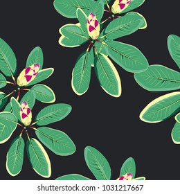 Tropical flowers, jungle leaves, paradise flower. Beautiful seamless vector floral pattern background, exotic print. 