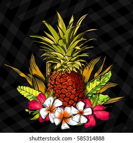 Tropical flowers, jungle leaves, paradise flower. Beautiful seamless vector floral pattern background, exotic print.