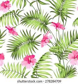 Flores tropicales y selva.Patrón sin problemas. Ilustración vectorial.