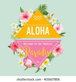 Tropical Flowers and Leaves Background. Summer Design. Vector. T-shirt Fashion Graphic.