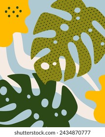 Tropical Flowers Leaves Background Vector Illustration