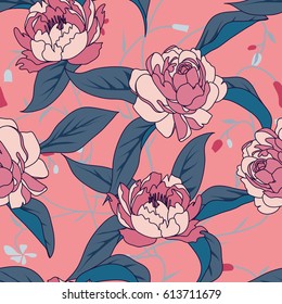 Tropical flowers, leaves. Beautiful seamless vector floral pattern background, exotic print