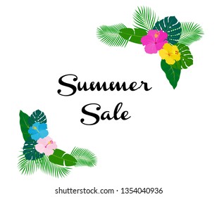 Tropical flowers and leaves decoration frame