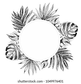 Tropical flowers and leaves on the background. Set of hand-drawn tropical plants. For wedding invitations, cards greetings and other