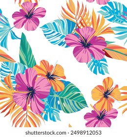 Tropical flowers and leaves with pattern design. Coloring design for clothes pattern