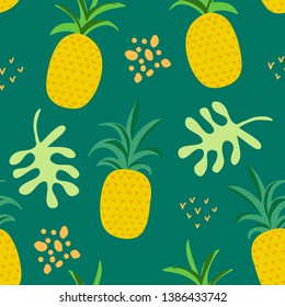 Tropische Blumen und Blätter Muster, exotischer Sommerdeckel, Ananas Nahtlose Retro-Hintergrund im Vektorgrafik