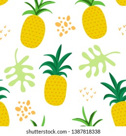 Tropische Blumen und Blätter Muster, exotischer Sommerdeckel, Ananas Nahtlose Retro-Hintergrund im Vektorgrafik
