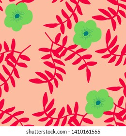 Tropical flowers and leaves of plants jungle vector seamless pattern. Exotic floral print for swimsuits, fabrics, wallpapers. Floral background with ethnic leaves and flowers.
