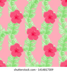 Tropical flowers and leaves of plants jungle vector seamless pattern. Exotic floral print for swimsuits, fabrics, wallpapers. Floral background with ethnic leaves and flowers.