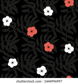 Tropical flowers and leaves of plants jungle vector seamless pattern. Exotic floral print for swimsuits, fabrics, wallpapers. Floral background with ethnic leaves and flowers.