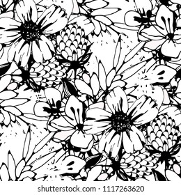 Tropical flowers, leaves seamless pattern. Floral background. Fabric design