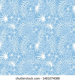 tropical flowers, leaves. seamless pattern. eps 10 vector illustration. hand drawing