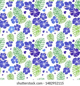 tropical flowers, leaves. seamless pattern. eps 10 vector illustration. hand drawing