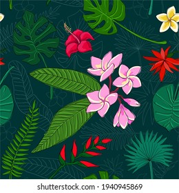flores tropicales y hojas sin inconvenientes