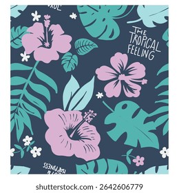 Flores Tropicais Deixa Padrão Sem Costura Aloha Paraíso Fundo