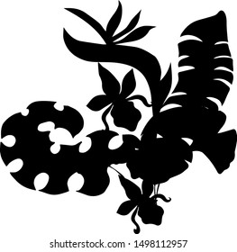 Tropical flowers and leaves. Silhouette. Vector illustration.
